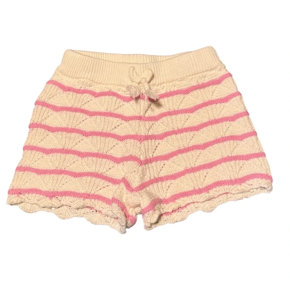 Sincerely Jules Kids Girls Cream Pink Striped Knit Scalloped Shorts Size 3T